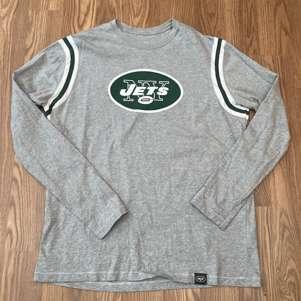 Nike Grey Long Sleeve New York Jets Logo Tee with Green Accents